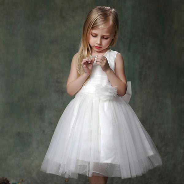 F68037-2 Girls white dress white flowers 2015 summer children dresses princess